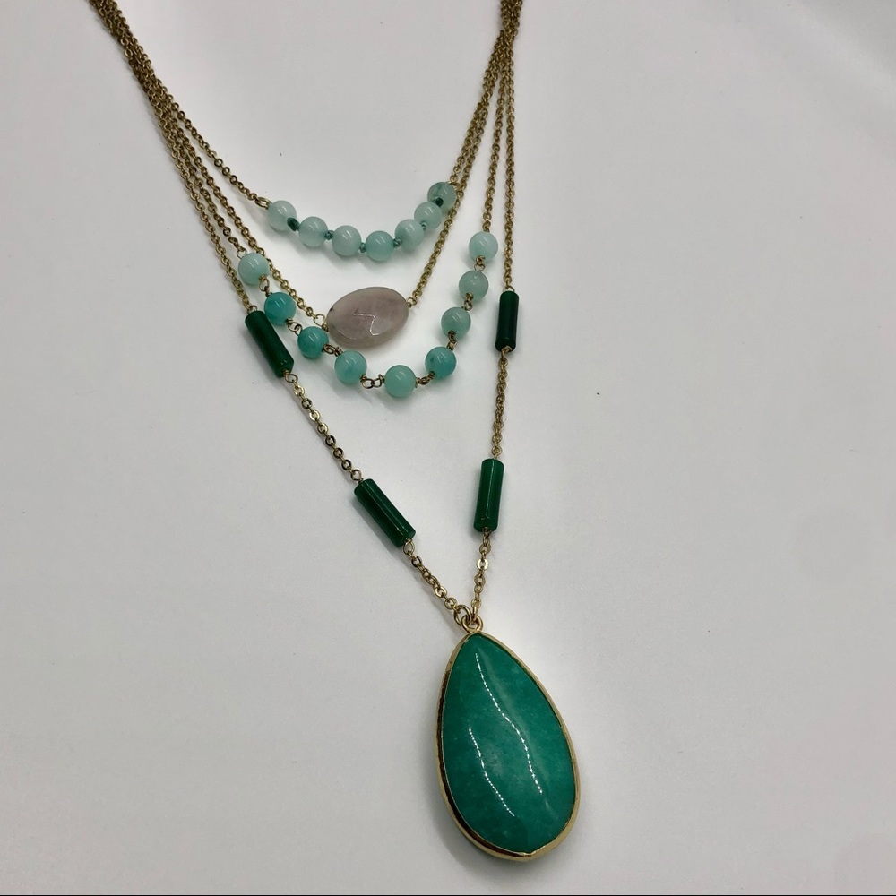LOFT Multi-Level Necklace- Gold and Teal